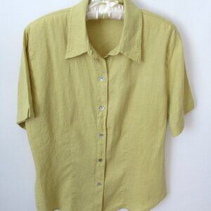 Chico's Design gold 100% linen button front short sleeve shirt *Sz 1(M)*